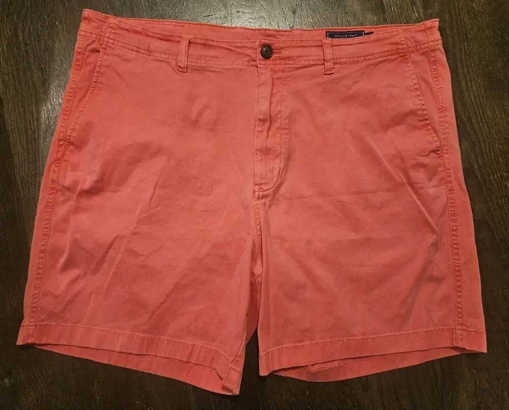 Vineyard Vines Shorts Mens 40 Pink Salmon, Solid Flat Front, Chino, Bermuda